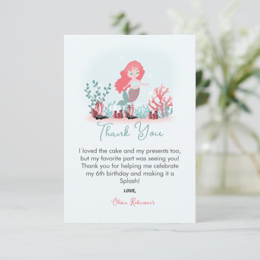 Magische zeemeermin prinses verjaardagsfeestje bedankkaart (Staand voorkant)