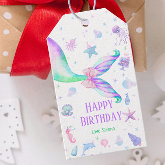 Magische Zeemeermin Roze Paars Gelukkig Verjaardag Cadeaulabel