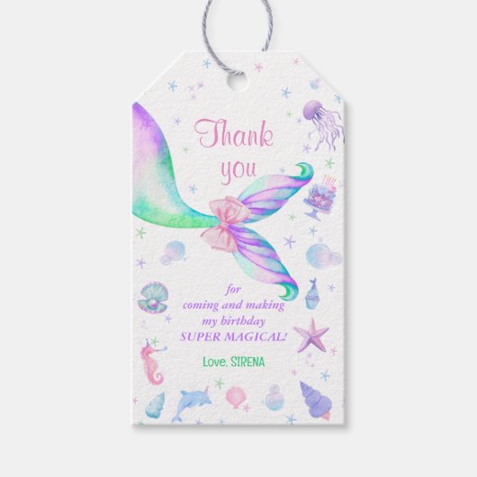 Magische zeemeermin roze Paarse verjaardag Cadeaulabel (Voorkant)