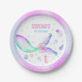 Magische zeemeermin roze Paarse verjaardag Papieren Bordje