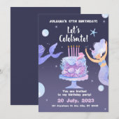 Magische Zeemeermin Roze Paarse Verjaardagsuitnodi Feestdagenkaart (Voorkant / Achterkant)