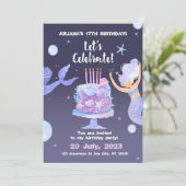 Magische Zeemeermin Roze Paarse Verjaardagsuitnodi Feestdagenkaart (Staand voorkant)