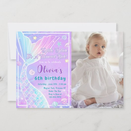 Magische zeemeermin staart verjaardag foto uitnodi kaart (Voorkant)