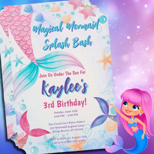Magische zeemeermin staart verjaardagsfeestuitnodi kaart