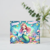 Magische Zeemeermin Verjaardag Kaart - Waterverf (Staand voorkant)