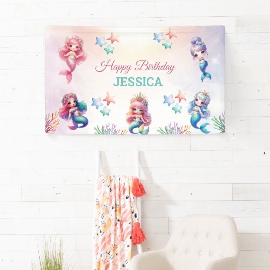 Magische Zeemeermin Verjaardag onder het Zee Foto Spandoek (Insitu)