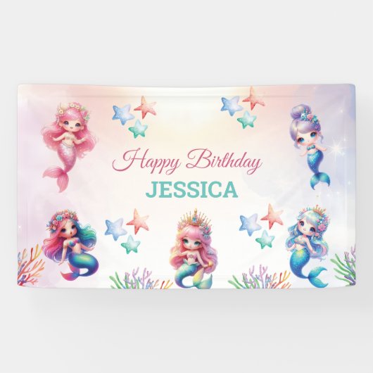 Magische Zeemeermin Verjaardag onder het Zee Foto Spandoek (Horizontaal)