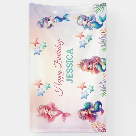 Magische Zeemeermin Verjaardag onder het Zee Foto Spandoek (Verticaal)