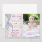 Magische Zeemeermin Verjaardag Uitnodiging met fot (Voorkant / Achterkant)