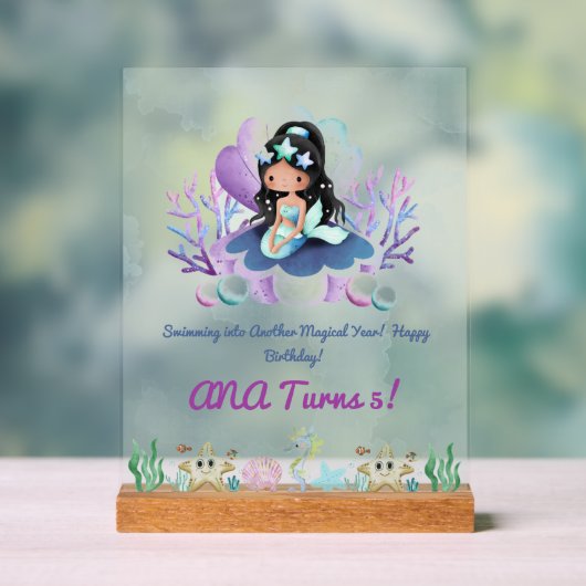 Magische zeemeermin verjaardagsbord - gepersonalis acryl bord (Neutraal)