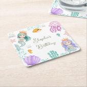 Magische Zeemeermin Verjaardagsfeestje Kartonnen Onderzetters (Schuin)