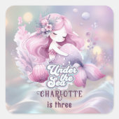 Magische zeemeermin verjaardagsfeestje voor kinder vierkante sticker (Voorkant)