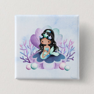 Magische Zeemeermin | Watercolor Verjaardag Vierkante Button 5,1 Cm