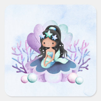 Magische Zeemeermin | Watercolor Verjaardag Vierkante Sticker