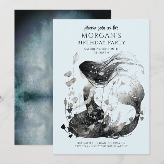 Magische Zeemeermin Waterverf Meisje Verjaardag Kaart (Voorkant / Achterkant)