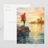 Magische Zeemeermin Waterverf met Vuurtoren - Fant Feestdagenkaart (Voorkant / Achterkant)