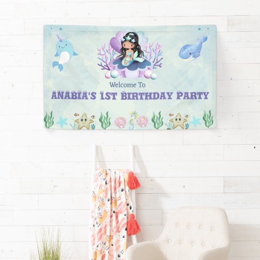 Magische Zeemeermin Waterverf Verjaardag Welkomstb Spandoek (Insitu)