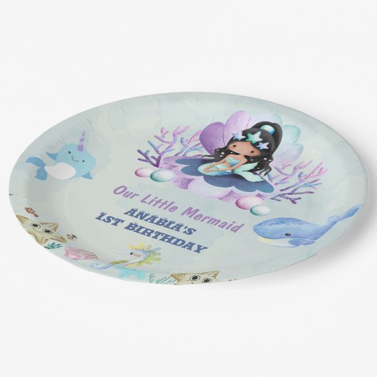 Magische Zeemeermin Waterverf Verjaardagsfeest Papieren Bordje (Gekanteld)