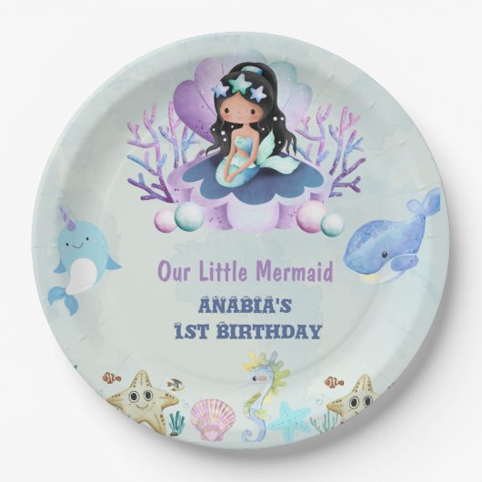 Magische Zeemeermin Waterverf Verjaardagsfeest Papieren Bordje (Voorkant)