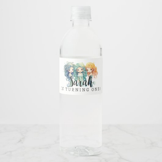 Magische zeemeerminnen Birthday Waterfles Etiket (Voorkant)