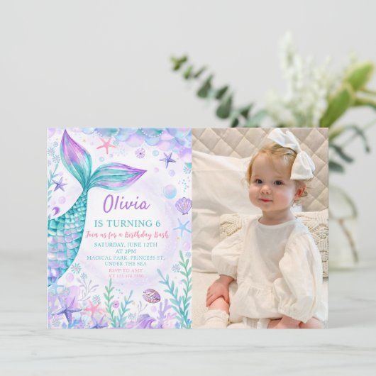Magische zeemeerminnen staart verjaardagsfeestfoto kaart (Staand voorkant)