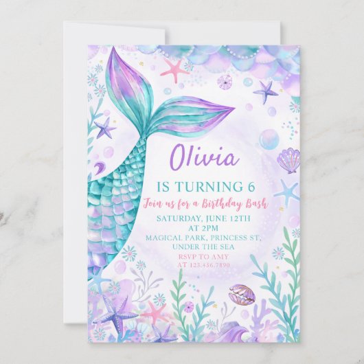 Magische zeemeerminnen staart verjaardagsfeestje kaart (Voorkant)