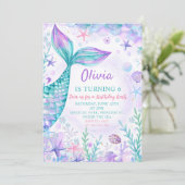 Magische zeemeerminnen staart verjaardagsfeestje kaart (Staand voorkant)