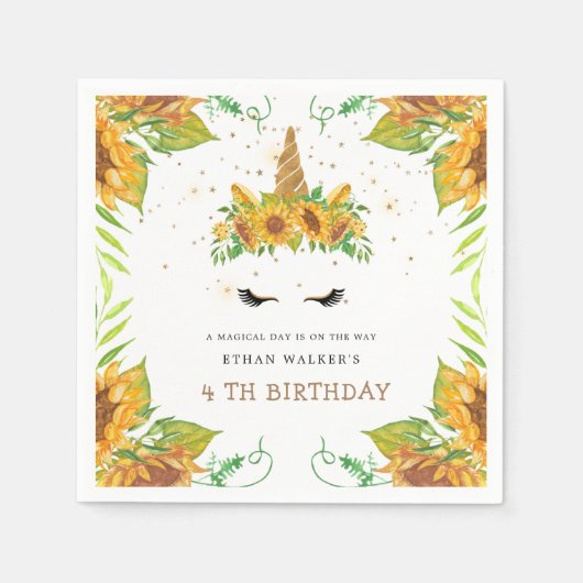 magische zonnebloem eenhoorn Verjaardagspapier Servet (Voorkant)