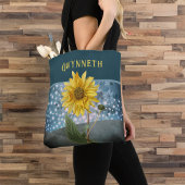 Magische Zonnebloem met Blauwgroen Sterrenhemel Mo Tote Bag