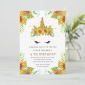 magische zonnebloem unicorn Birthday Invitation Kaart (Staand voorkant)