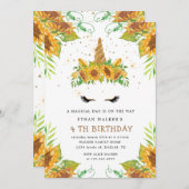 magische zonnebloem unicorn Birthday Invitation Kaart (Voorkant / Achterkant)