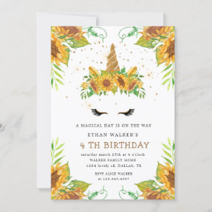 magische zonnebloem unicorn Birthday Invitation Kaart