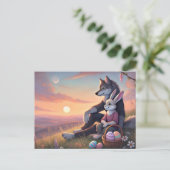 Magische zonsondergang moment - Wolf & Bunny Pasen Feestdagenkaart (Staand voorkant)