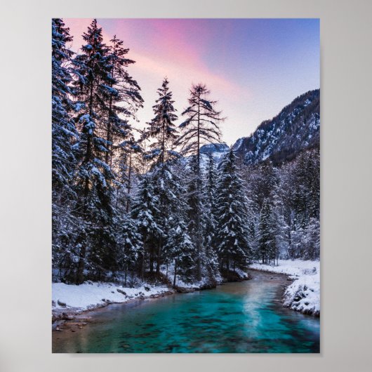 Magische zonsondergang turquoise rivier Mojstrana, Poster (Voorkant)