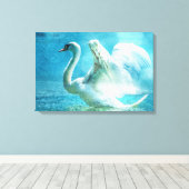 Magische zwaan tijdens een zomerdouche canvas afdruk (Insitu (Houten vloer))