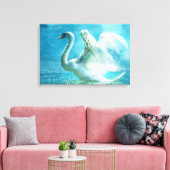 Magische zwaan tijdens een zomerdouche canvas afdruk (Insitu (Woonkamer))