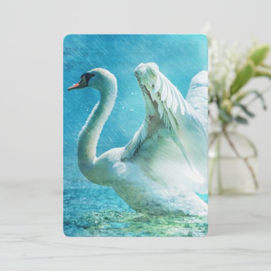 Magische Zwaan Tijdens Een Zomerregen Bruiloft Kaart (Staand voorkant)