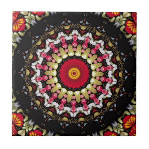 Magische Zwarte en Rode Mandala Tegeltje