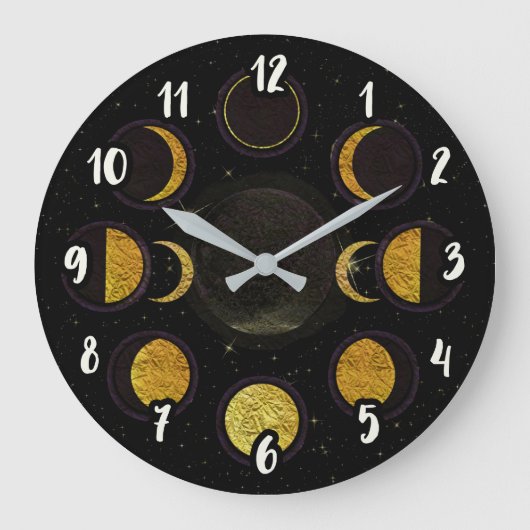 Magische zwarte & gouden maanfasen grote klok (Voorkant)