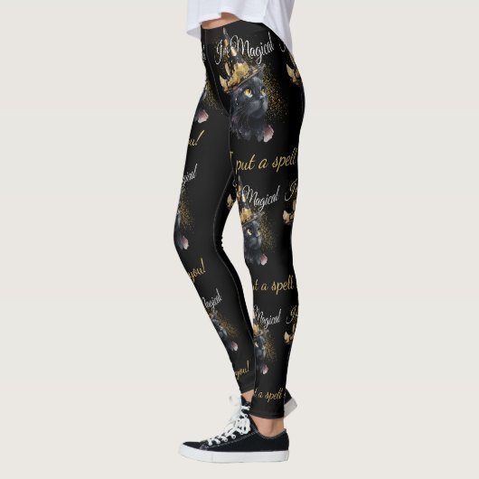  Magische Zwarte Kat Halloween Leggings (Links)