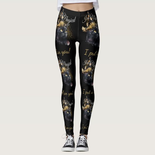  Magische Zwarte Kat Halloween Leggings (Voorkant)