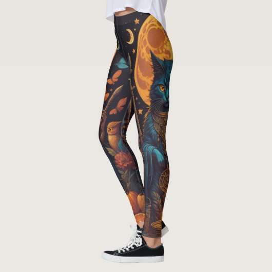 Magische zwarte kat heks Halloween Leggings (Links)
