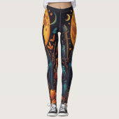 Magische zwarte kat heks Halloween Leggings (Voorkant)