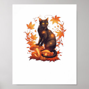 Magische zwarte kat in het herfstbos - Celestial F Poster