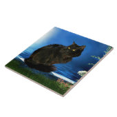 Magische zwarte kat keramische tegel tegeltje (Zijkant)