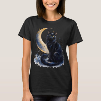 Magische Zwarte Kat Onder Maan PNG | Boho Gothic T T-shirt
