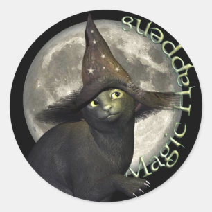 Magische zwarte kat ronde sticker