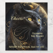 Magische zwarte kat wijn etiket (Enkel label)