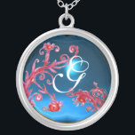 MAGISCHE ZWISSELS IN RODE Monogram , blauwe saffie Zilver Vergulden Ketting<br><div class="desc">Elegant,  uniek en kleurrijk ontwerp,  bloeit,  bloesems en bloei in de lente. Het schilderen van de waterverf met gouden en zilverkleurige folie.</div>
