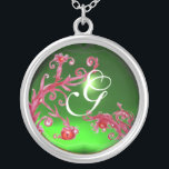MAGISCHE ZWISSELS IN RODE Monogram, Green Emerald Zilver Vergulden Ketting<br><div class="desc">Elegant,  uniek en kleurrijk ontwerp,  bloeit,  bloesems en bloei in de lente. Het schilderen van de waterverf met gouden en zilverkleurige folie.</div>